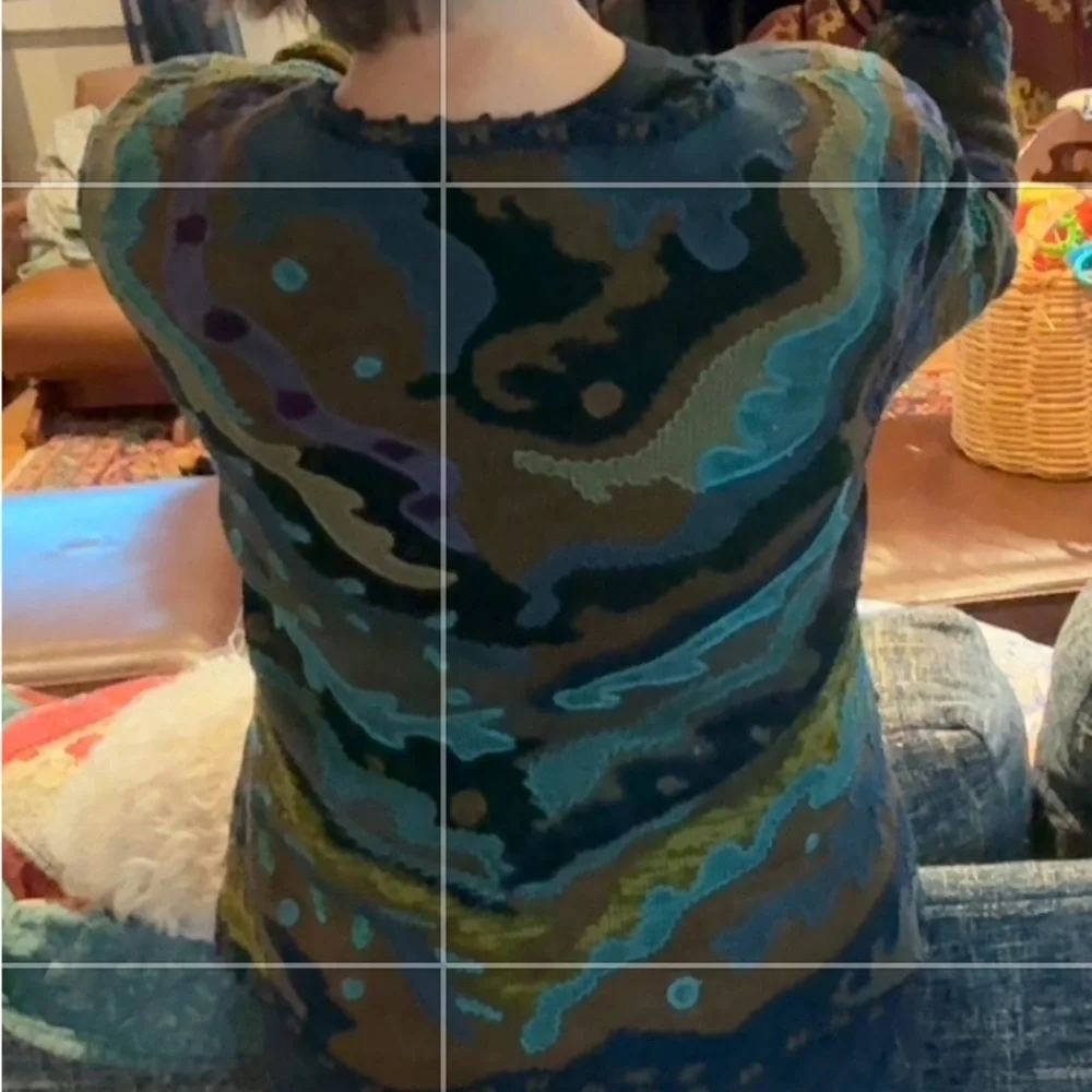 Peruvian Connection all Cotton Knit Cardigan in turquoise, sapphire, and purple - Picture 3 of 6